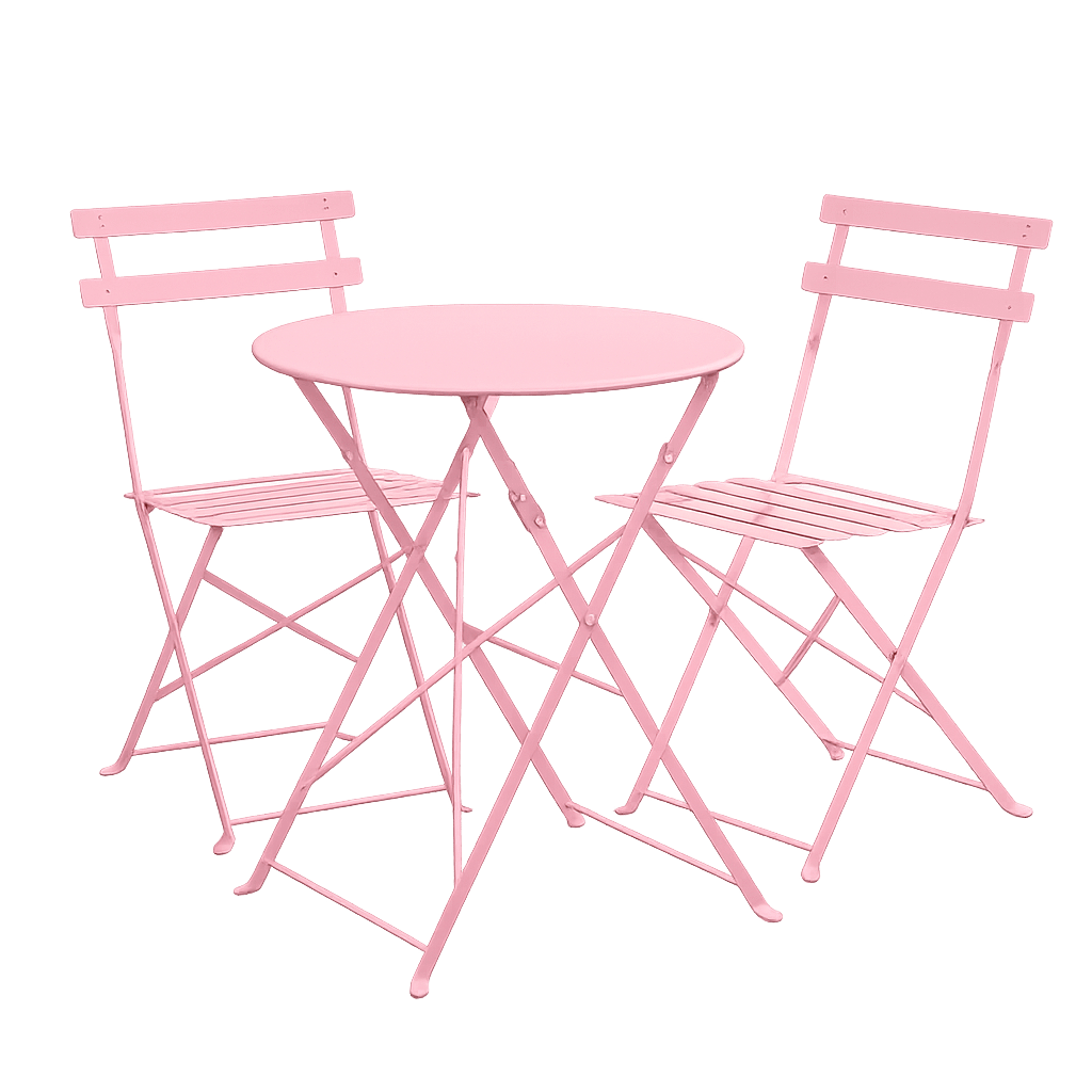 Pink Metal Bistro Set - includes 2 x Chairs, 1 x Table